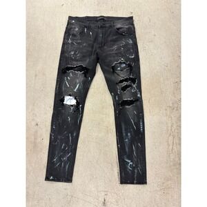 KDNK‎ Distressed Ripped Jeans Paint Splatter Accents Black Wash